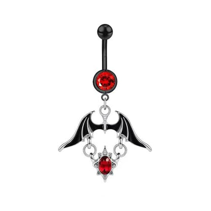 14G Black Bat Crystal Dangle Belly Button Ring for Women 316L Surgical Steel Red Cubic Zirconia Dangling Belly Navel Barbell Rings Halloween Gothic Body Piercing Jewelry
