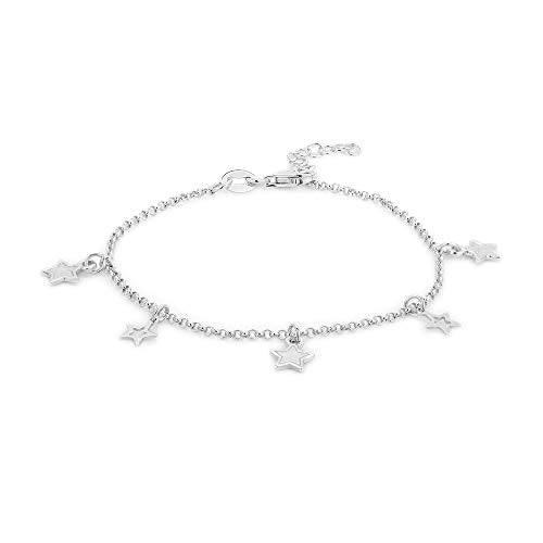 Vanbelle Sterling Silver Jewelry - Rhodium Plated 925 Stamp - Open and Close Hanging Star Charm Bracelet - Beautifully Handcrafted Bracelet for Women - 6.50" + 1" Extender