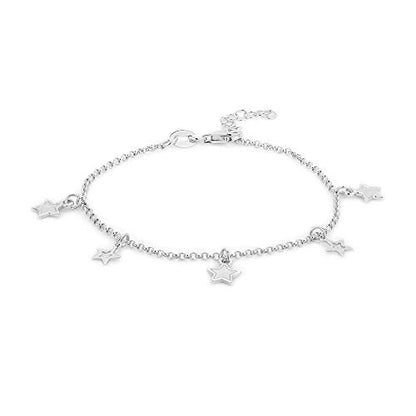 Vanbelle Sterling Silver Jewelry - Rhodium Plated 925 Stamp - Open and Close Hanging Star Charm Bracelet - Beautifully Handcrafted Bracelet for Women - 6.50" + 1" Extender