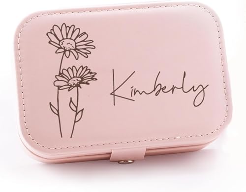 Personalized Jewelry Box Gifts for Women Custom Travel Jewelry Case Organization Leather Customized Birthday Anniversary Bridesmaid Gifts - color: 002-Pink-Flower