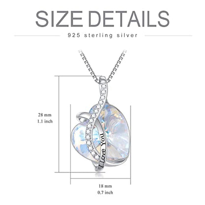 AOBOCO I Love You Sterling Silver 12 Birthstone Heart Pendant Necklace Embellished with Crystals from Austria, Mother's Day Anniversary Birthday Jewelry Christmas Gifts for Women Grandma Nana - color: E-April