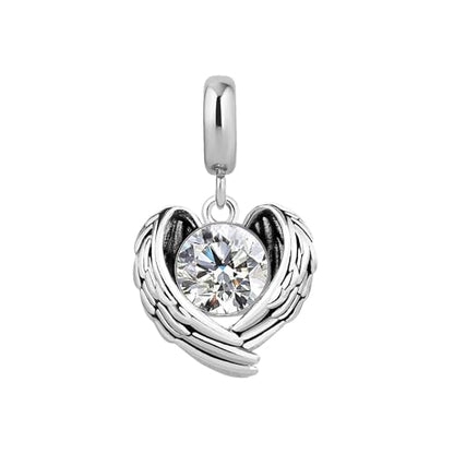 KunBead Guardian Angel Heart Wings Birthstone Dangle Birthday Charms Compatible with Pandora Charm Bracelet for Women - color: White