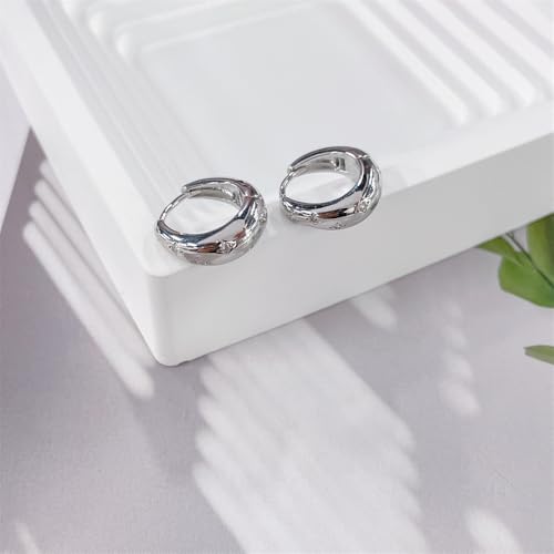 Danity CZ Star Teardrop Small Hoop Earrings for Women 14k Gold/Silver Plated Chunky Crystal Cubic Zirconia Oval Thick Huggie Hoops Hypoallergenic Fashion Trendy Jewelry - color: Silver