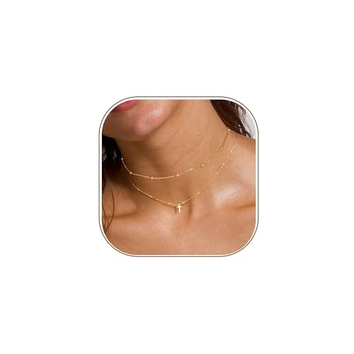 14K Gold Layered Cross Necklaces for Women,Tiny Small Sideways Cross Necklace Minimalist Christian Jewelry Gifts First Communion Confirmation Easter Stuff,2Pcs - color: Style B，classic cross