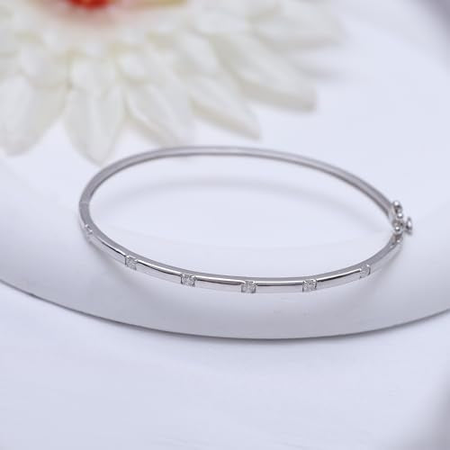 Classic Plain Design & 7 inch Bangle Bracelet for Women | Metal: Sterling Silver|Stone: Moissanite - color: Sparkle Bar