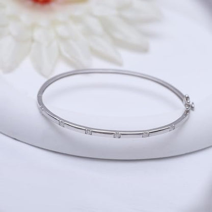 Classic Plain Design & 7 inch Bangle Bracelet for Women | Metal: Sterling Silver|Stone: Moissanite - color: Sparkle Bar