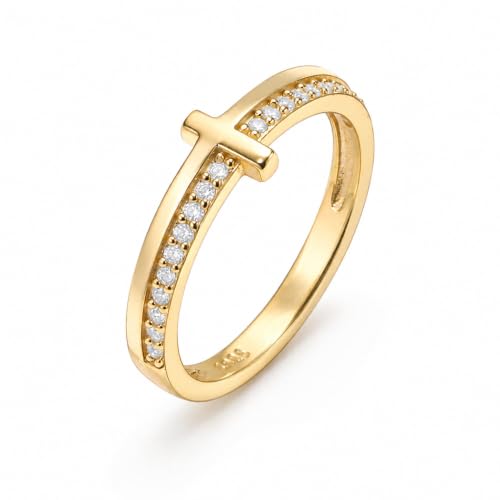 Gold Cross Statement Rings for Women 14K Gold Silver Tone Non Tarnish Cute Band High Polished Smooth Comfort Fit Size 5-10 - color: C - Gold