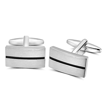Mr.Van Simple Stripes Cufflinks Platinum Plated Metal Geometric Shape Cuff Link for Mens Business Wedding Present