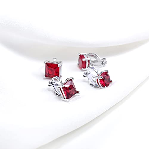 YOQUCOL 2 Pairs 8MM Cubic Zirconia Crystal Clip On Stud Earrings Non Pierced Stud Earrings For Women - color: Red