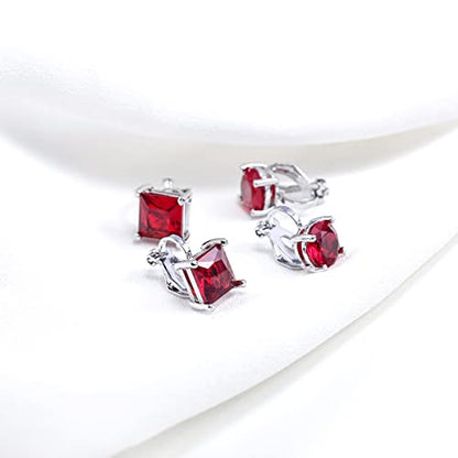 YOQUCOL 2 Pairs 8MM Cubic Zirconia Crystal Clip On Stud Earrings Non Pierced Stud Earrings For Women - color: Red