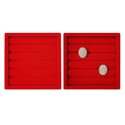 SCIKHETF Velvet Ring Earrings Studs organizer Tray Small Ring Insert Display Tray 5 Slots Stackable (Red) - color: Red