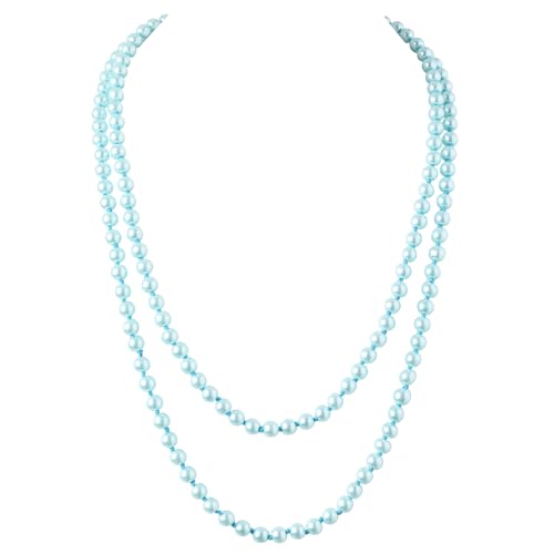BABEYOND Long Pearl Necklace Faux Pearls Necklace Set Beaded Long Pearls Necklace 1920s Gatsby Costume Jewelry - color: Blue