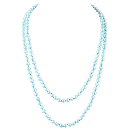 BABEYOND Long Pearl Necklace Faux Pearls Necklace Set Beaded Long Pearls Necklace 1920s Gatsby Costume Jewelry - color: Blue