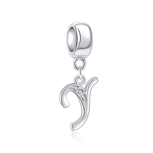 925 Sterling Silver Letter Charms Fits Pandora Bracelets, Gift for Women | A-Z Alphabet Initial Charm with CZ,Great gift for Christmas, Valentine's Day, Mother's Day. - color: Y