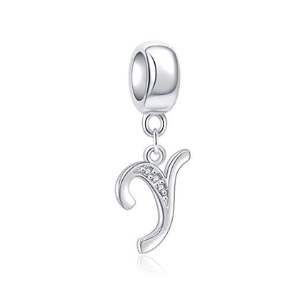 925 Sterling Silver Letter Charms Fits Pandora Bracelets, Gift for Women | A-Z Alphabet Initial Charm with CZ,Great gift for Christmas, Valentine's Day, Mother's Day. - color: Y