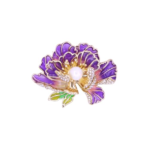 Crystal Red Flower Brooch Pins for Women Elegant Enamel Rhinestone Floral Brooches Pin Fashion Jewelry for Party Dance Wedding Banquet Brooch for Women Gift - color: Purple