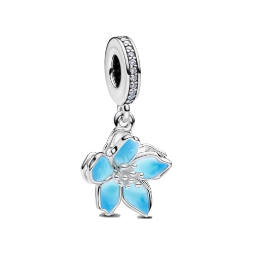 925 Sterling Silver Charms Pendants Mom Heart Dog koi fish Sea Turtle Football Charms for bracelet Pendants Beads Mom Sister Wife Family, Friends, Birthday gifts - style: Blue Flower Pendant