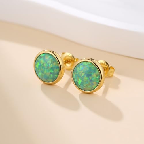 Jiamiaoi 18K White Gold Plated Opal Earrings s925 Sterling Silver Opal Stud Earrings Hypoallergenic Earring Studs For Women Men, 6mm-8mm Options - color: g-green yellow, size: 7mm