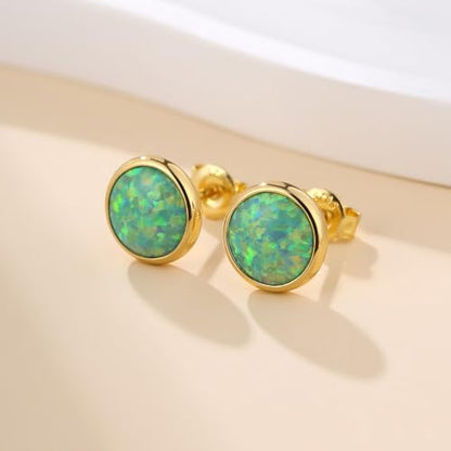 Jiamiaoi 18K White Gold Plated Opal Earrings s925 Sterling Silver Opal Stud Earrings Hypoallergenic Earring Studs For Women Men, 6mm-8mm Options - color: g-green yellow, size: 7mm