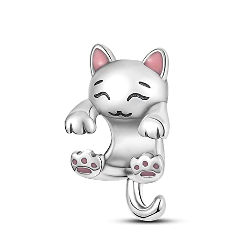 Pandach 925 Sterling Silver Charms Beads for Bracelets and Necklaces Butterfly and Headphones Pendants Clover Charms Jewelry Gift for Women - style: Cat Charm