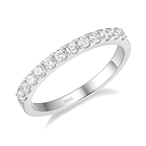 EAMTI CZ Wedding Band for Women 925 Sterling Silver Half Eternity Stackable Ring Size 3-13 - color: Sterling Silver-3mm
