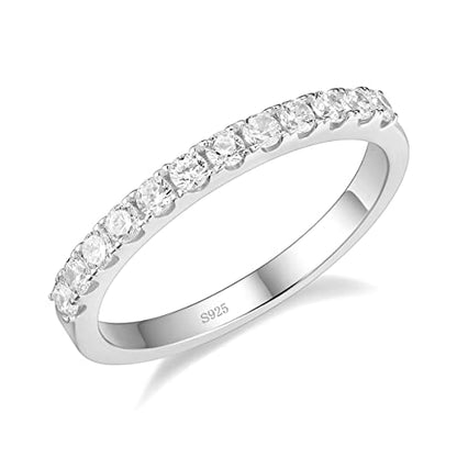 EAMTI CZ Wedding Band for Women 925 Sterling Silver Half Eternity Stackable Ring Size 3-13 - color: Sterling Silver-3mm