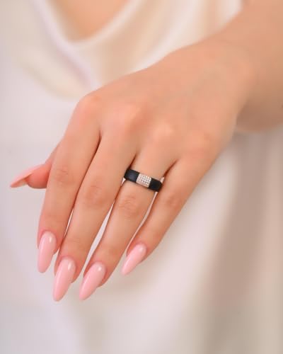Rinfit Silicone Ring with Metal Plate & CZ for Women | AAAAA Grade Cubic Zirconia Stones, Flexible Rubber Wedding Band, Comfortable Fit, Engagement Ring for Her, Patented Design - color: Pack B: Black and Rose Gold