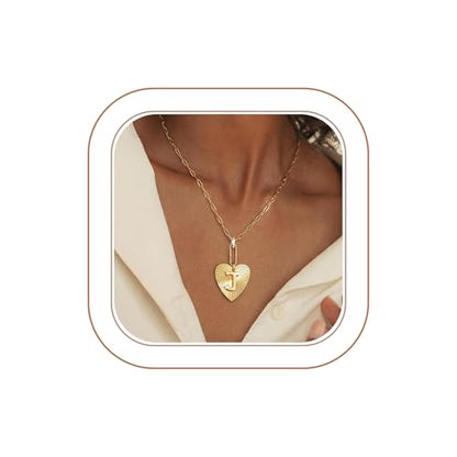 Tredny Heart Initial Necklace - 14K Gold Plated Zirconia Letter A-Z Necklaces for Women, Dainty Initial Heart Charm, Womens Gold Jewelry Personalized Anniversary Birthday Gifts - color: J