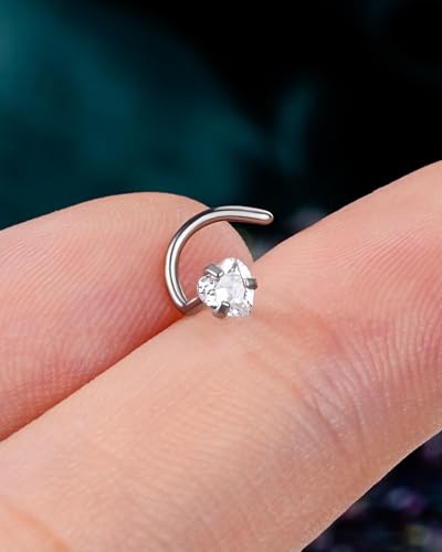 COCHARM G23 Titanium Nose Stud Star Heart 20g Nose Piercing 3mm Clear CZ Nose Ring Stud For Women Men 20g Surgical Steel Screw Nose Stud Nose Corkscrew - style: Heart