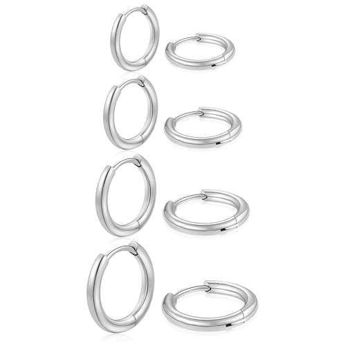 Huggie Hoop Earrings Small Hypoallergenic 14K Gold Plated Huggie Earrings For Women Simple Huggie Stud Earrings - color: Silver-8/8/8/8mm