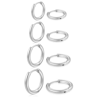 Huggie Hoop Earrings Small Hypoallergenic 14K Gold Plated Huggie Earrings For Women Simple Huggie Stud Earrings - color: Silver-8/8/8/8mm