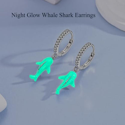925 Sterling Silver Dangle Whale Shark Butterfly Bow Earrings for Women | Hypoallergenic Huggie Hoop Drop Cross Earrings for Sensitive Ears, Cubic Zirconia Statement Trendy Jewelry Birthday Gifts - color: Blue Whale Shark Earrings