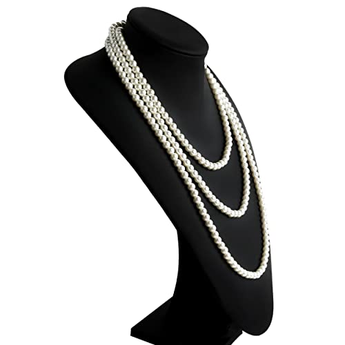 Long Pearl Necklaces for Women Cream White Faux Pearl Strand Layered Necklace Costume Jewelry - color: Cream White(7MM)