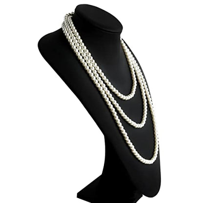 Long Pearl Necklaces for Women Cream White Faux Pearl Strand Layered Necklace Costume Jewelry - color: Cream White(7MM)