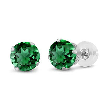 Gem Stone King 14K Gold Gemstone Birthstone Stud Earrings For Women Men | 4MM Round Cut | Solitaire Gold Studs with Secure Backs | Fine Jewelry for Her Him Mom Dad Wife - color: Nano Emerald-May