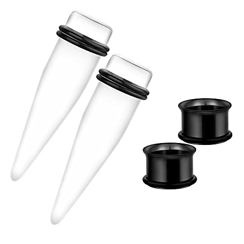 2 Pairs Black Acrylic Ear Tapers and 316L Stainless Steel Tunnels Plugs Gauges Ear Stretching Kit - color: Clear Tapers+Black Tunnels:3/5" (15mm)