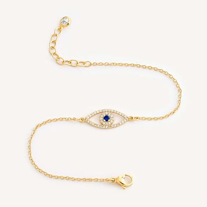 MEVECCO Dainty Chain Bracelets for Women, Layered and Charm Styles | 14K Gold Plated Brass, Select Cubic Zirconia Accents, Single and Multi-Row Structures for Refined Everyday Wristwear - style: Blue CZ Evil Eye