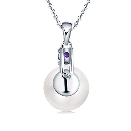 925 Sterling Silver Freshwater Cultured Pearl Pendant Necklace JO WISDOM Jewelry for Women,Girls - color: 10mm,February,amethyst Color