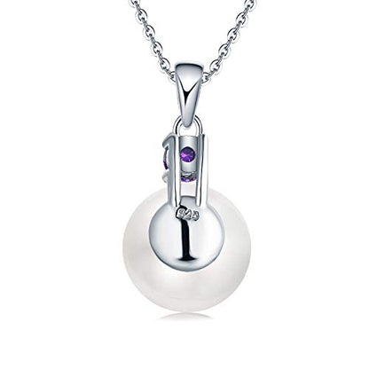 925 Sterling Silver Freshwater Cultured Pearl Pendant Necklace JO WISDOM Jewelry for Women,Girls - color: 10mm,February,amethyst Color