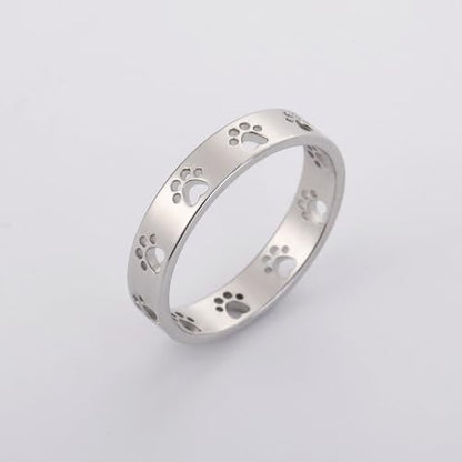OIDIMS Cute Paw Print Stacking Rings for Women Men Stainless Steel Pet Lover Ring Dainty Puppy Dog Cat Band Minimalist Promise Engagement Jewelry Comfort Fit Animal Themed for Couples Friends - size: 7