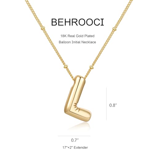 Gold Bubble Initial Necklace for Women Balloon Letter Necklace 18K Gold Plated Dainty Alphabet Pendant Puffy Name Personal Necklace - color: L