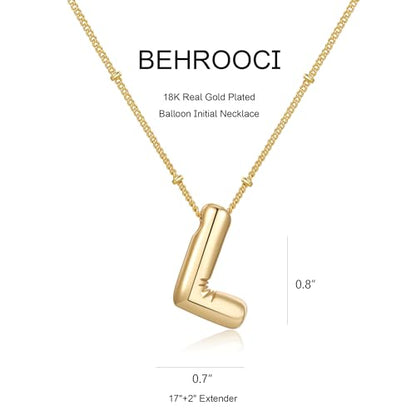 Gold Bubble Initial Necklace for Women Balloon Letter Necklace 18K Gold Plated Dainty Alphabet Pendant Puffy Name Personal Necklace - color: L