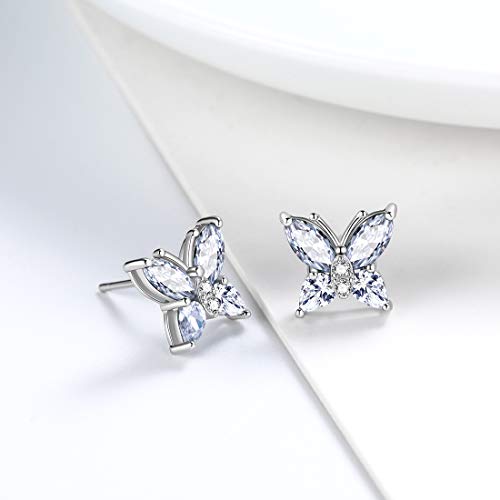 Butterfly Birthstone Stud Earrings - Women 925 Sterling Silver Butterflies Birthstone Stud Earrings Birthday Gift for Women - color: D.April