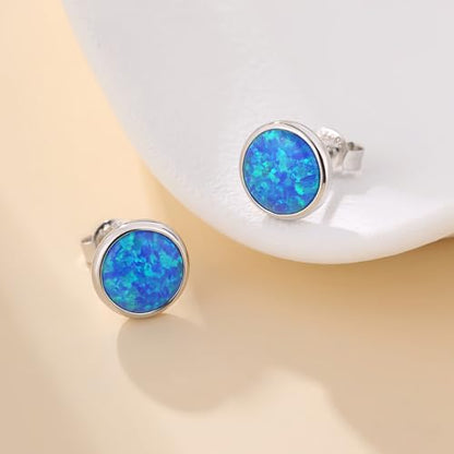 Jiamiaoi 18K White Gold Plated Opal Earrings s925 Sterling Silver Opal Stud Earrings Hypoallergenic Earring Studs For Women Men, 6mm-8mm Options - color: d-blue silver, size: 7mm