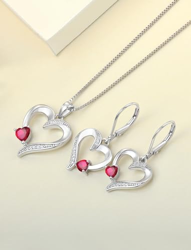 YL Heart Necklace 925 Sterling Silver Love Heart Pendant Birthstone Jewelry for Women - color: 07-ruby-Jul
