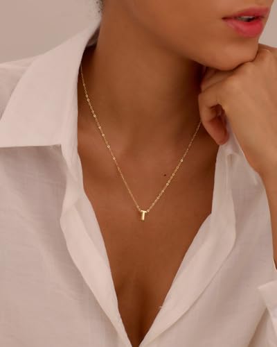 Initial Necklaces for Women Bubble Gold Silver Letter Necklace Dainty Personalized Charm Pendant Name Necklace Cute Non Tarnish Fashion Accessories Teen Gift Trendy Stuff Jewelry Gifts - color: Gold, style: T