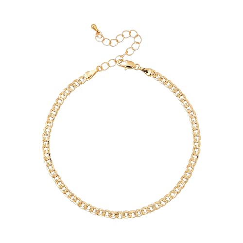 Red by Kiss 14K Gold Plated Glam Fashion Anklet, Hypoallergenic Cuff Link, Adjustable Strap, Lead & Nickel Free for Sensitive Skin - color: Curb 4MM