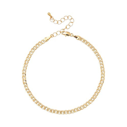 Red by Kiss 14K Gold Plated Glam Fashion Anklet, Hypoallergenic Cuff Link, Adjustable Strap, Lead & Nickel Free for Sensitive Skin - color: Curb 4MM
