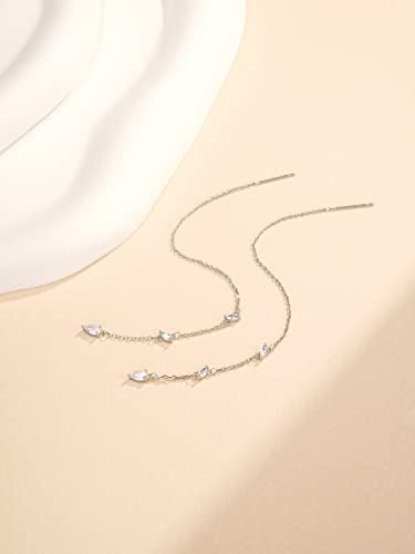 Threader Dangle Earring Teardrop Marquise Cubic Zirconia Gold/Silver Plated Long Link Chain Drop Earring for Women Girl - color: Threader Earring A-Silver