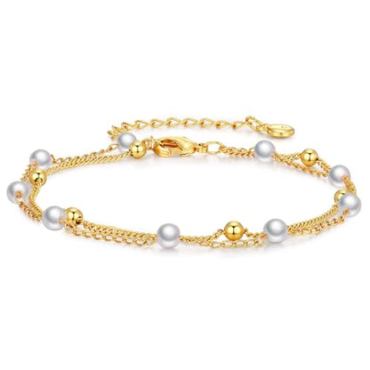 Gold Pearl Bracelet for Women, 18K Gold Plated Dainty Pearls Beaded Chain Bracelet Jewelry Gifts for Women - color: D-Gold 4